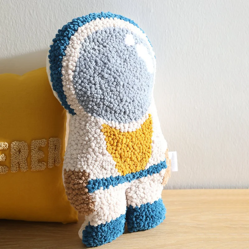 Astronauten Kissen 40x25 cm, Punch-Nadel-Stickerei & Leinenstoff