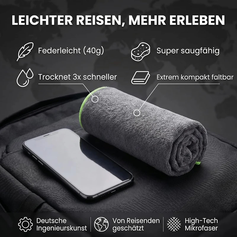 Mikrofaser-Reisehandtuch 80x40 cm – Kompakt & Schnelltrocknend