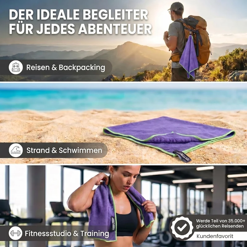 Mikrofaser Reisehandtuch 80x40 cm - Schnelltrocknend & Kompakt Lila