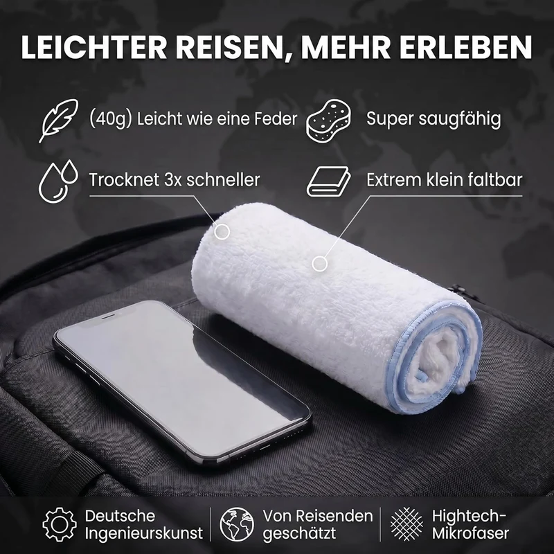 Mikrofaser Reisehandtuch 80x40 cm - Schnelltrocknend & Kompakt