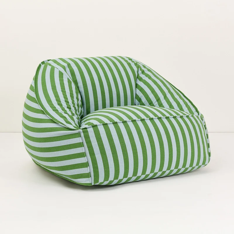 Fauteuil pouf en coton à rayures vert et bleu 105 x 105 x 60 cm Ziggy - Nobodinoz