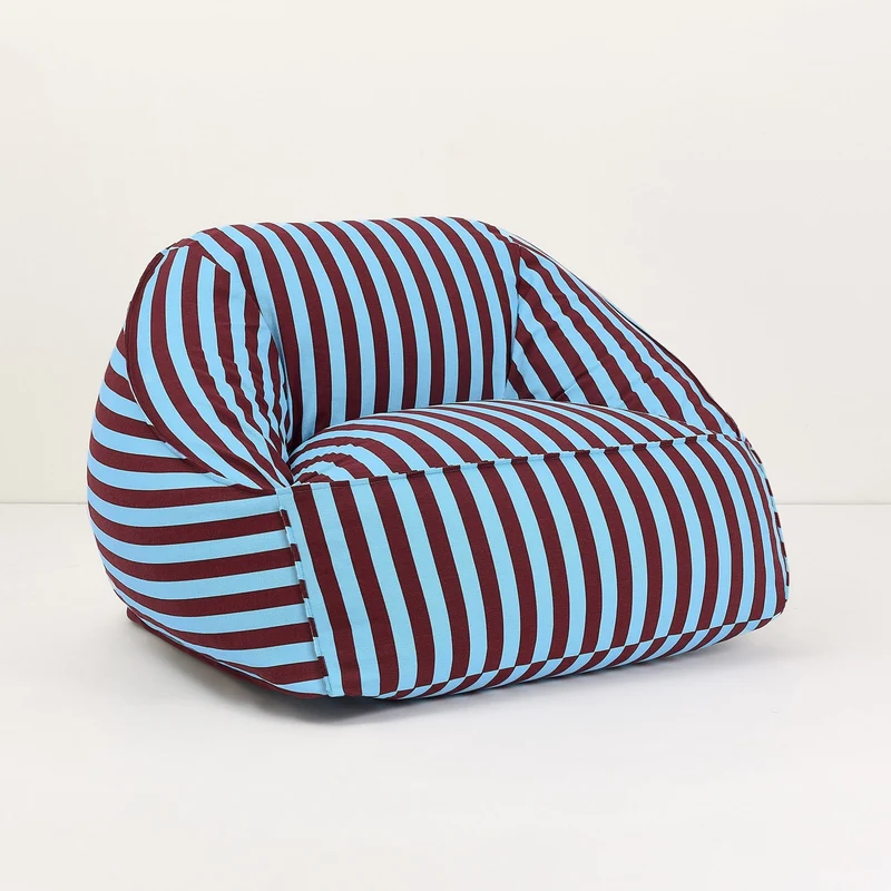 Fauteuil pouf en coton à rayures rouge bordeaux et bleu 105 x 105 x 60 cm Ziggy - Nobodinoz