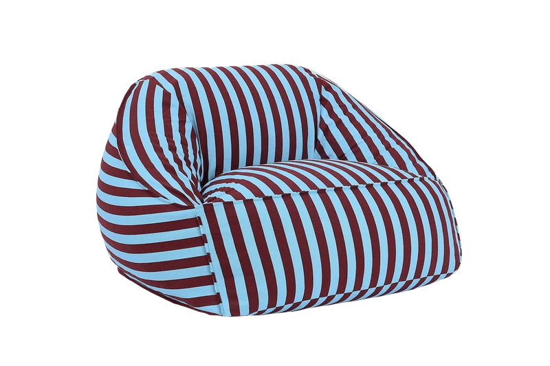 Fauteuil pouf en coton à rayures rouge bordeaux et bleu 105 x 105 x 60 cm Ziggy - Nobodinoz