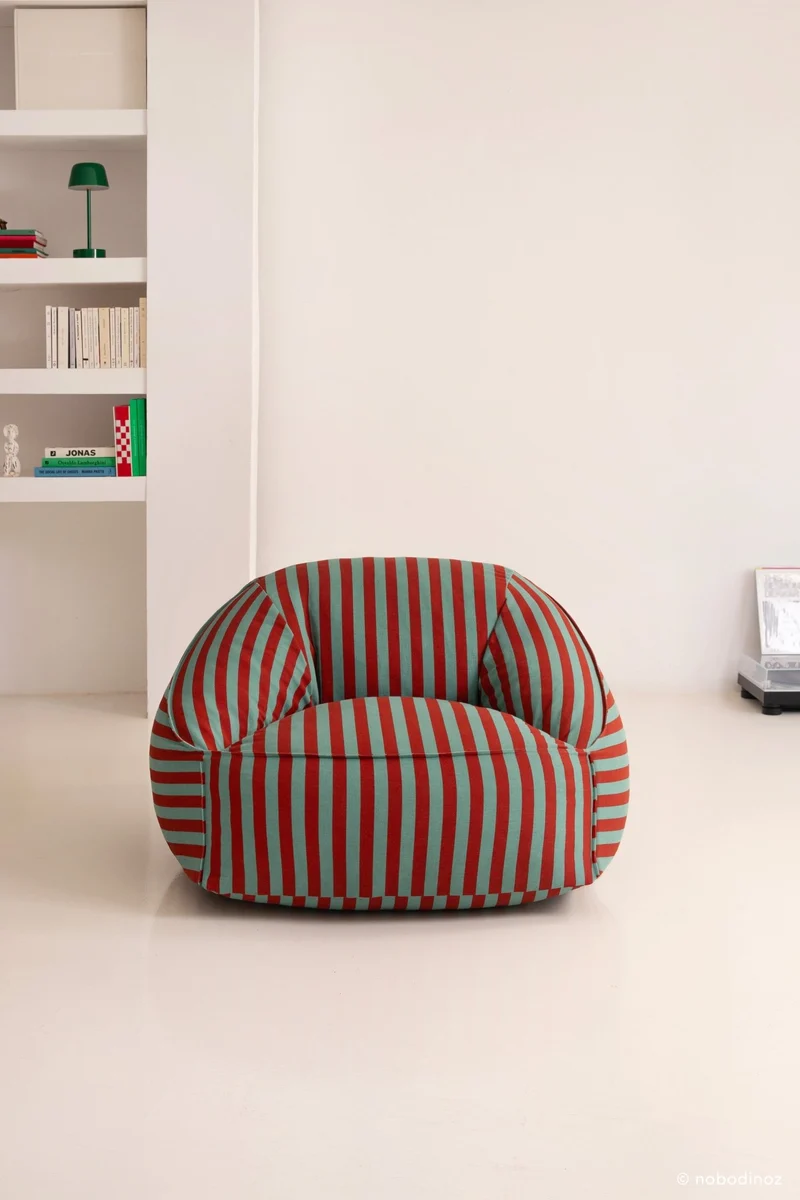Fauteuil pouf en coton à rayures rouge et vert 105 x 105 x 60 cm Ziggy - Nobodinoz