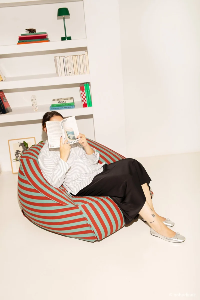 Fauteuil pouf en coton à rayures rouge et vert 105 x 105 x 60 cm Ziggy - Nobodinoz
