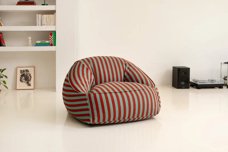 Fauteuil pouf en coton à rayures rouge et vert 105 x 105 x 60 cm Ziggy - Nobodinoz