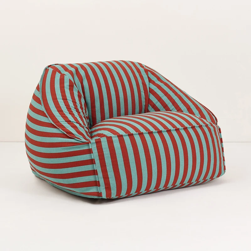 Fauteuil pouf en coton à rayures rouge et vert 105 x 105 x 60 cm Ziggy - Nobodinoz