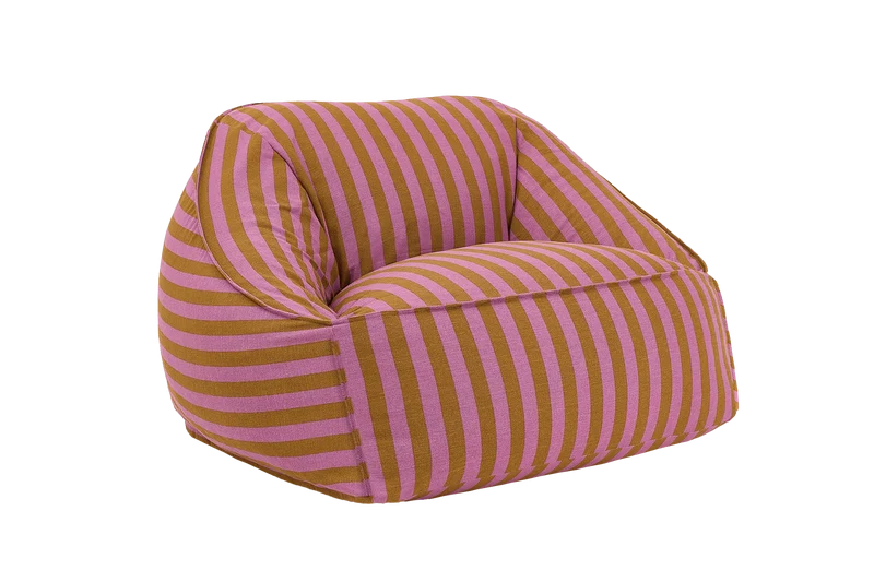 Fauteuil pouf en coton à rayures rose et jaune curry 105 x 105 x 60 cm Ziggy - Nobodinoz