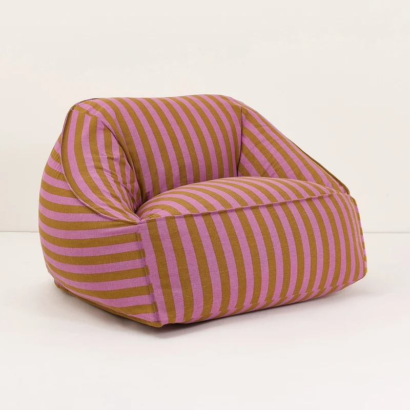 Fauteuil pouf en coton à rayures rose et jaune curry 105 x 105 x 60 cm Ziggy - Nobodinoz