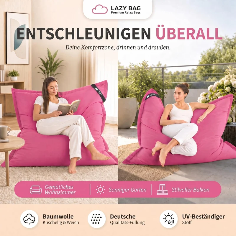LazyBag XXL Sitzsack 180x140 cm aus Baumwolle – 360L Komfort