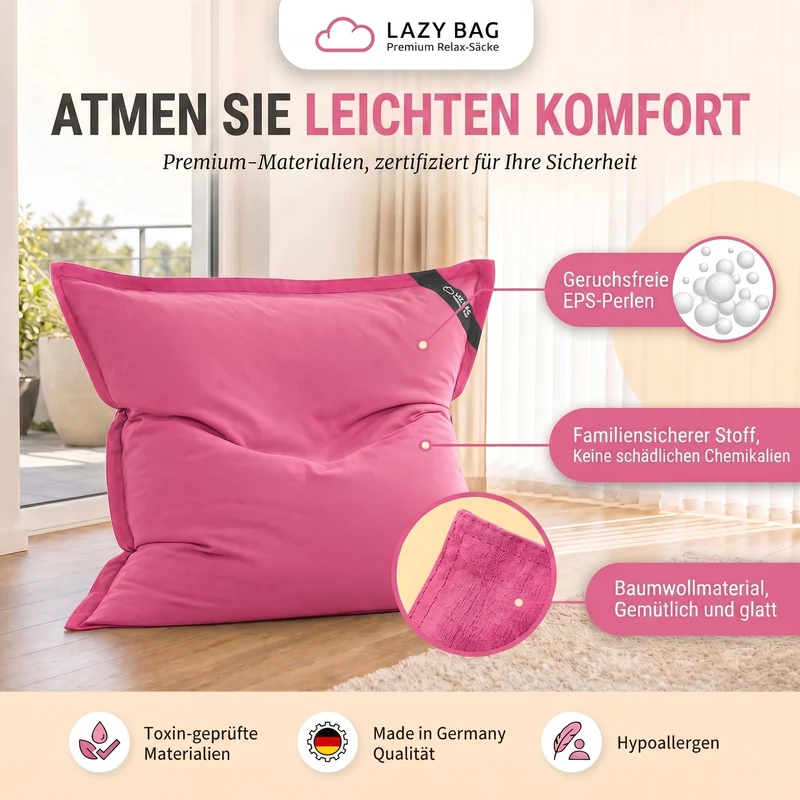 LazyBag XXL Sitzsack 180x140 cm aus Baumwolle – 360L Komfort
