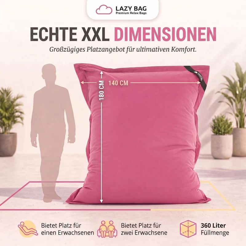 LazyBag XXL Sitzsack 180x140 cm aus Baumwolle – 360L Komfort