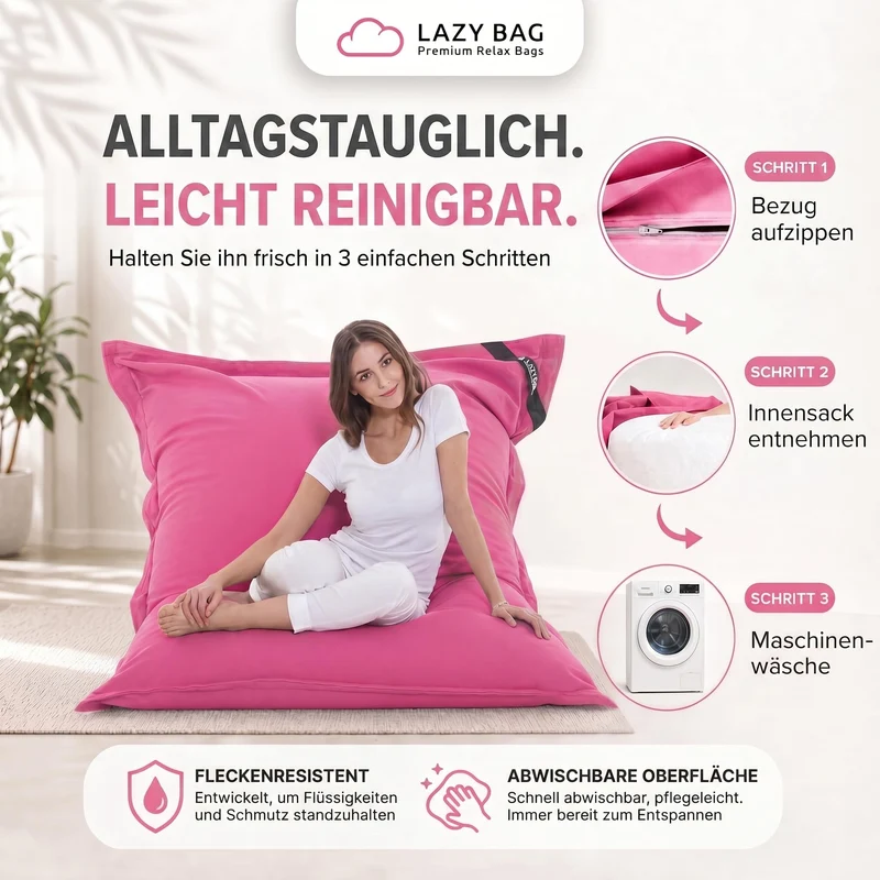 LazyBag XXL Sitzsack 180x140 cm aus Baumwolle – 360L Komfort