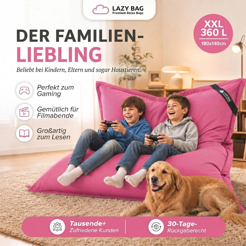 LazyBag XXL Sitzsack 180x140 cm aus Baumwolle – 360L Komfort