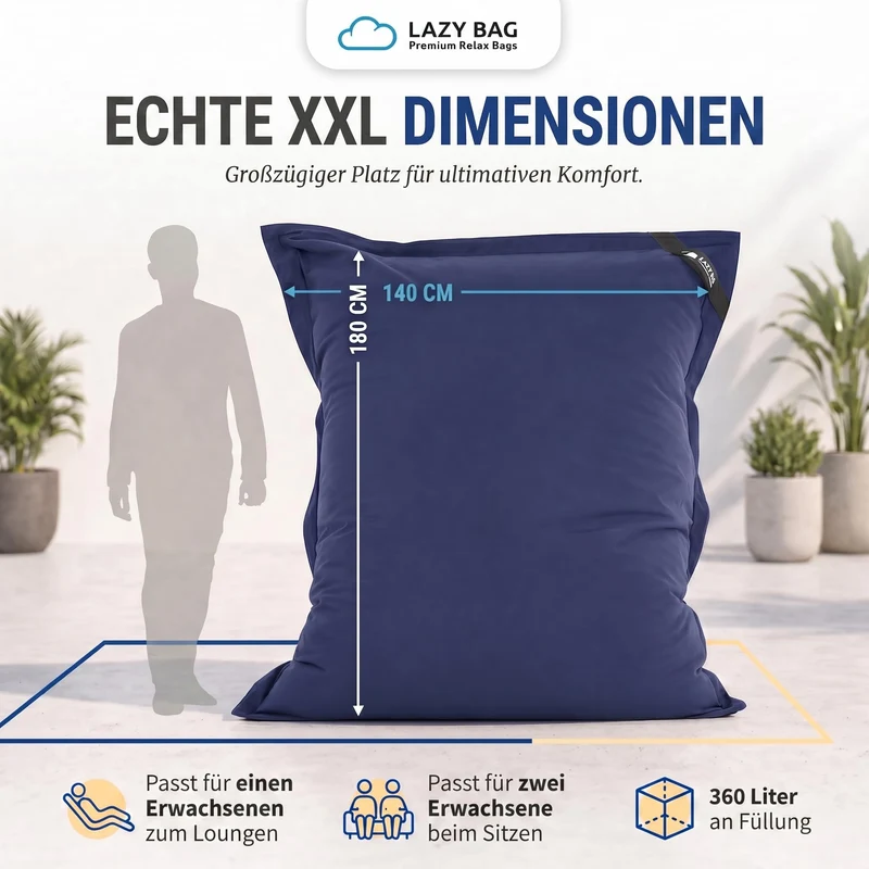 LazyBag XXL Sitzsack 180x140 cm aus Baumwolle – 360L Komfort