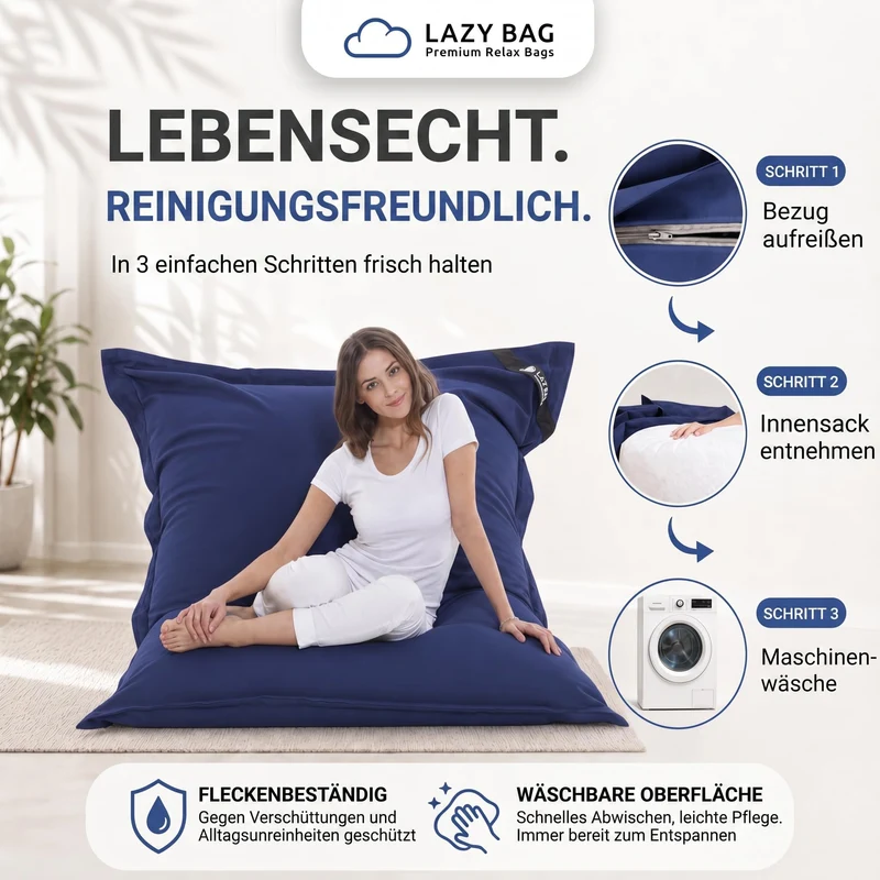 LazyBag XXL Sitzsack 180x140 cm aus Baumwolle – 360L Komfort