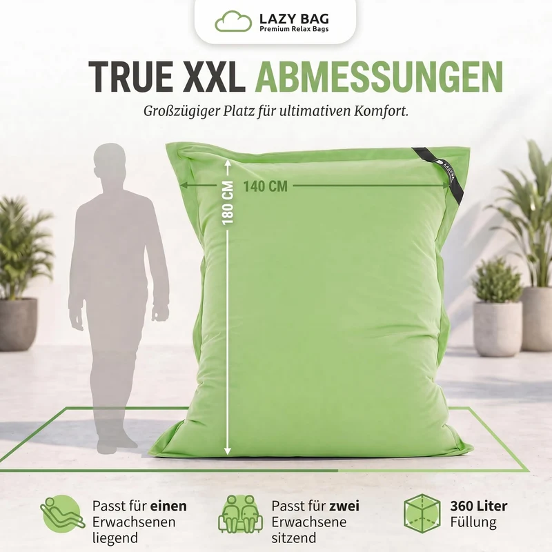 LazyBag XXL Sitzsack 180x140 cm aus Baumwolle – 360L Komfort
