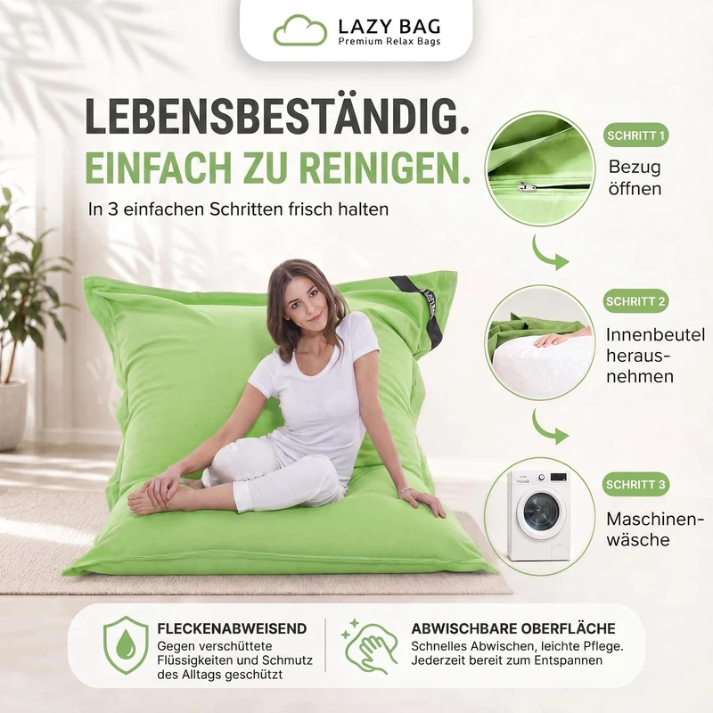 LazyBag XXL Sitzsack 180x140 cm aus Baumwolle – 360L Komfort