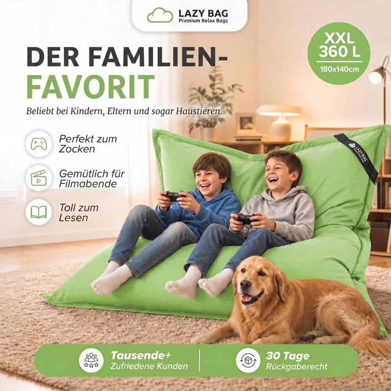 LazyBag XXL Sitzsack 180x140 cm aus Baumwolle – 360L Komfort