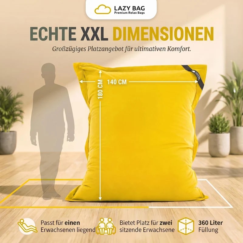 LazyBag XXL Sitzsack 180x140 cm aus Baumwolle – 360L Komfort