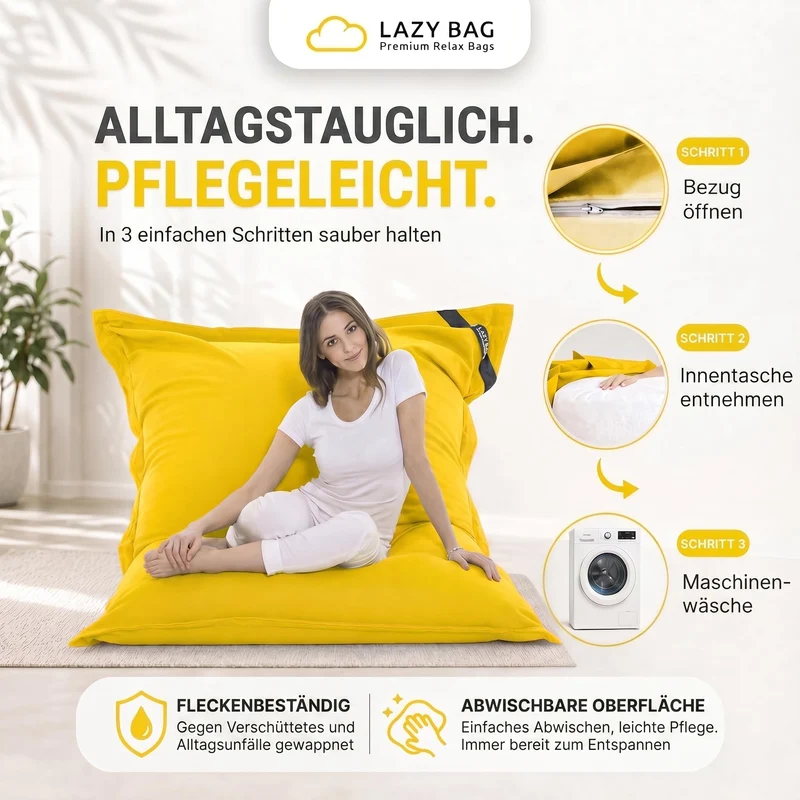 LazyBag XXL Sitzsack 180x140 cm aus Baumwolle – 360L Komfort