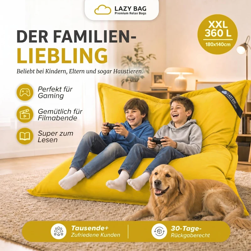 LazyBag XXL Sitzsack 180x140 cm aus Baumwolle – 360L Komfort