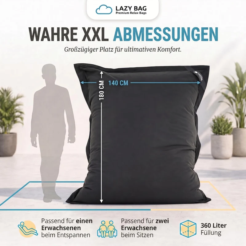 LazyBag XXL Sitzsack 180x140 cm aus Baumwolle – 360L Komfort