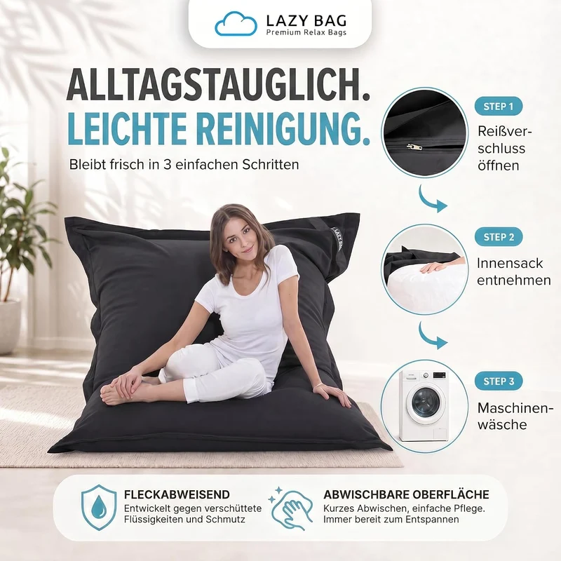 LazyBag XXL Sitzsack 180x140 cm aus Baumwolle – 360L Komfort