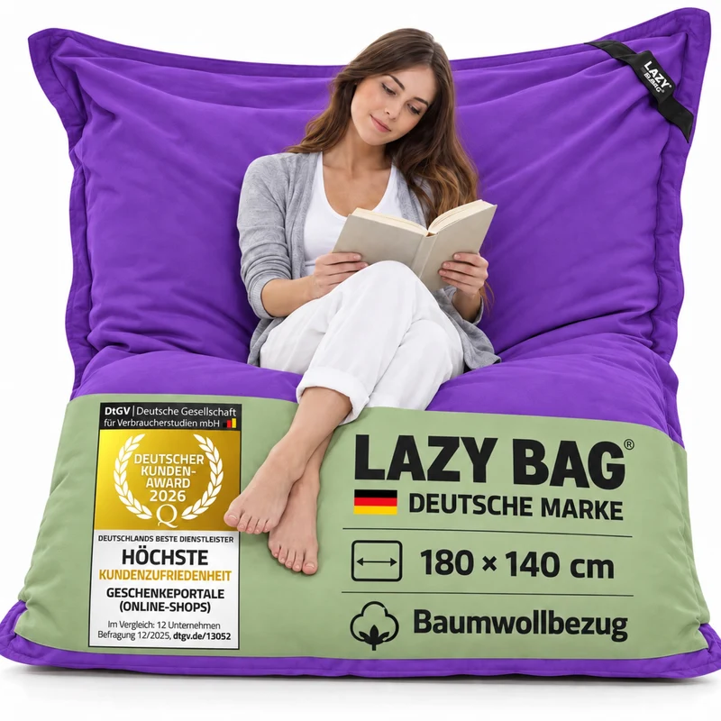 LazyBag XXL Sitzsack 180x140 cm aus Baumwolle – 360L Komfort