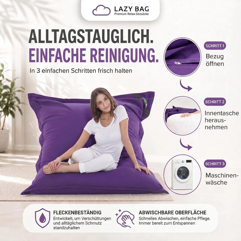 LazyBag XXL Sitzsack 180x140 cm aus Baumwolle – 360L Komfort
