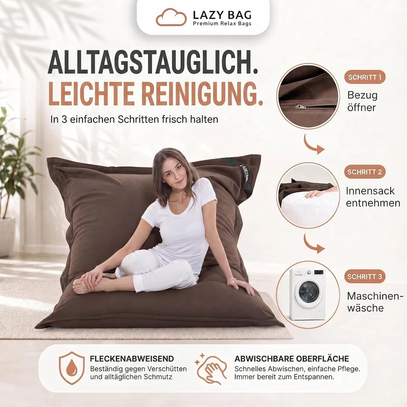 LazyBag XXL Sitzsack 180x140 cm aus Baumwolle – 360L Komfort