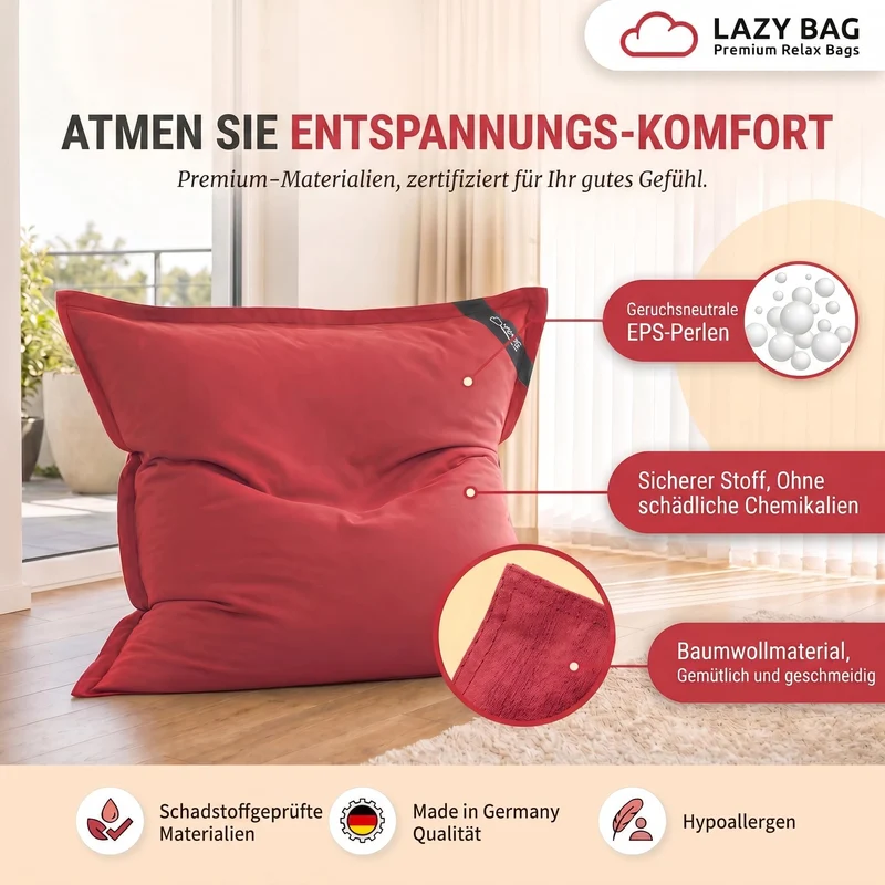 LazyBag XXL Sitzsack 180x140 cm aus Baumwolle – 360L Komfort