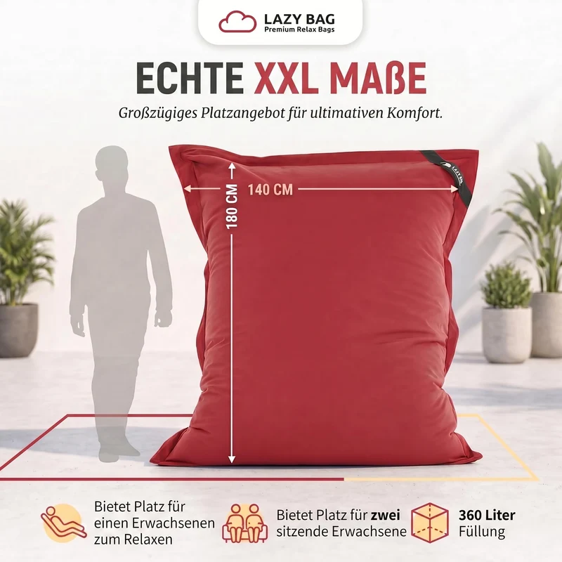 LazyBag XXL Sitzsack 180x140 cm aus Baumwolle – 360L Komfort