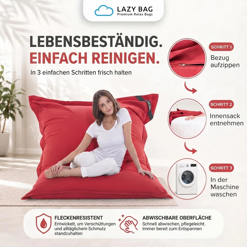 LazyBag XXL Sitzsack 180x140 cm aus Baumwolle – 360L Komfort