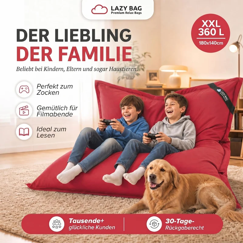 LazyBag XXL Sitzsack 180x140 cm aus Baumwolle – 360L Komfort