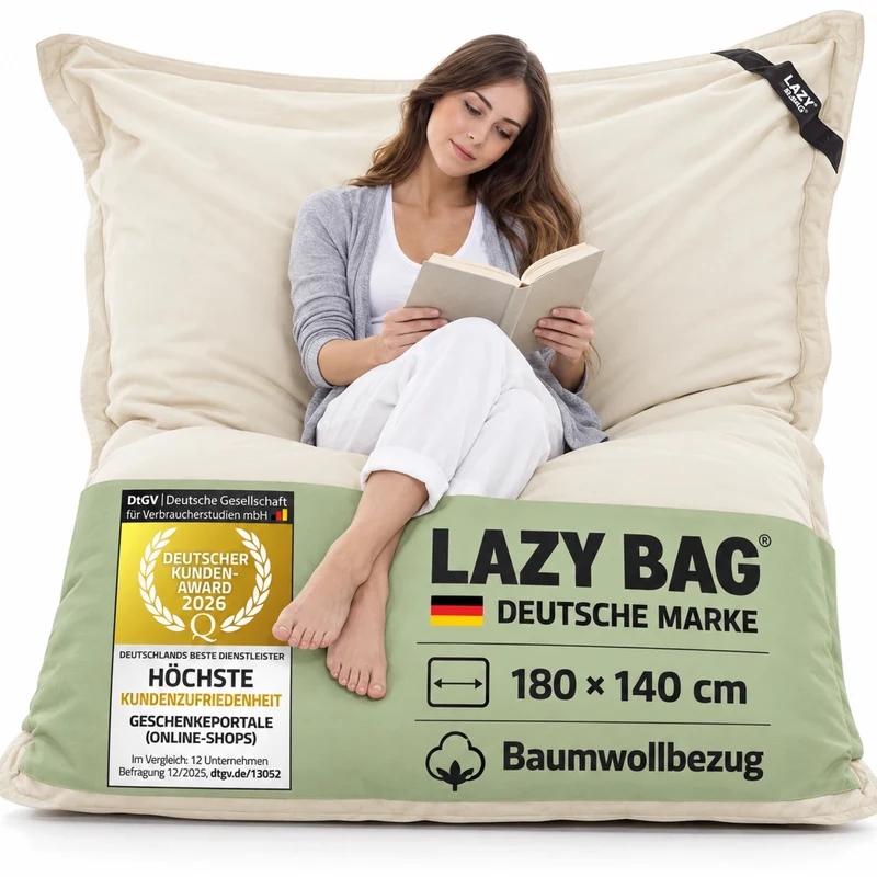 LazyBag XXL Sitzsack 180x140 cm aus Baumwolle – 360L Komfort