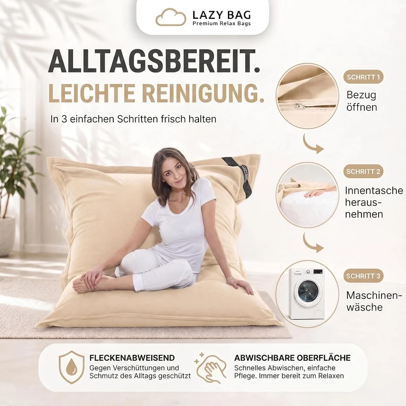 LazyBag XXL Sitzsack 180x140 cm aus Baumwolle – 360L Komfort