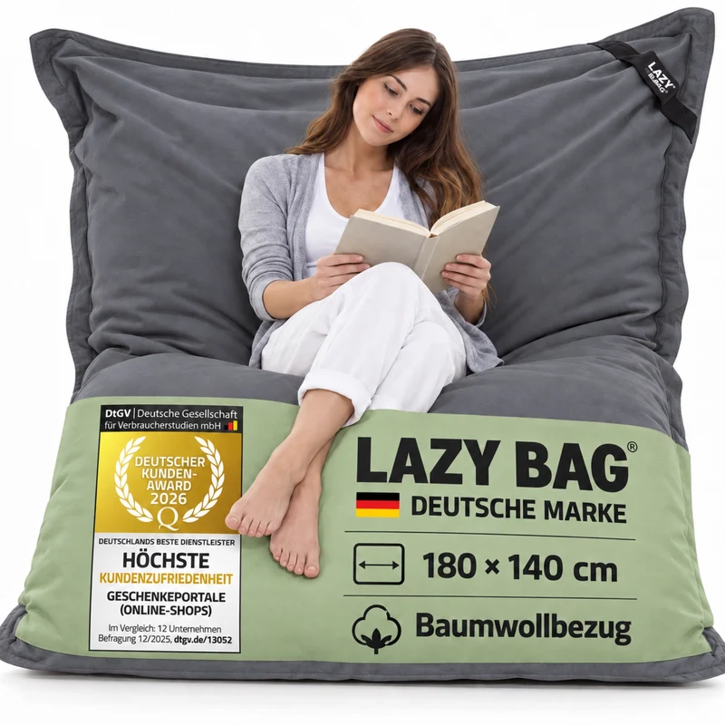 LazyBag XXL Sitzsack 180x140 cm aus Baumwolle – 360L Komfort