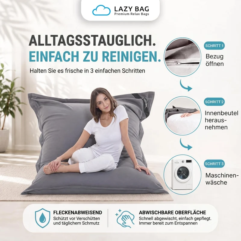 LazyBag XXL Sitzsack 180x140 cm aus Baumwolle – 360L Komfort