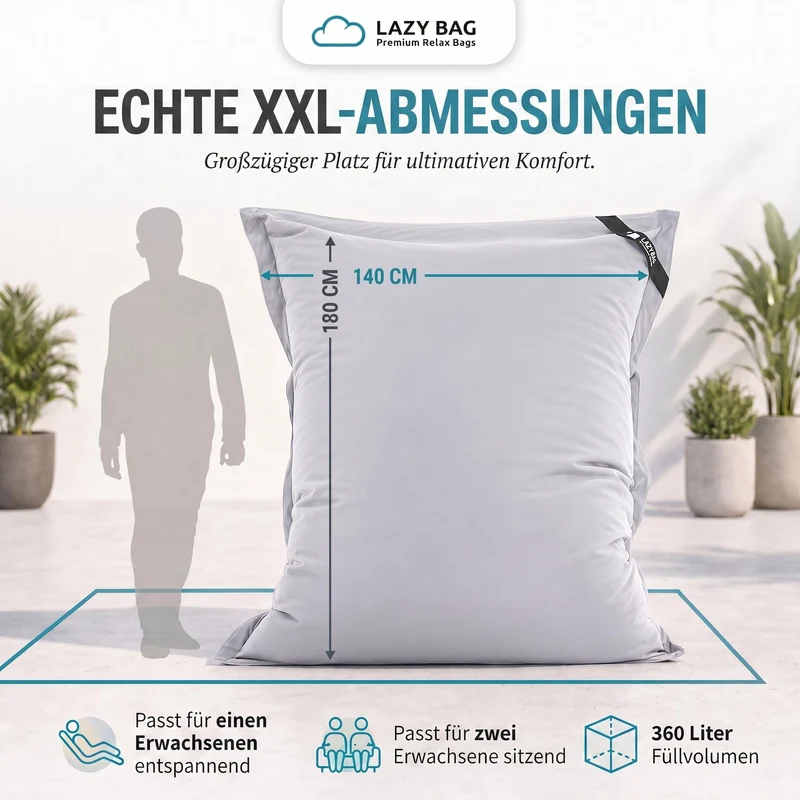 LazyBag XXL Sitzsack 180x140 cm aus Baumwolle – 360L Komfort