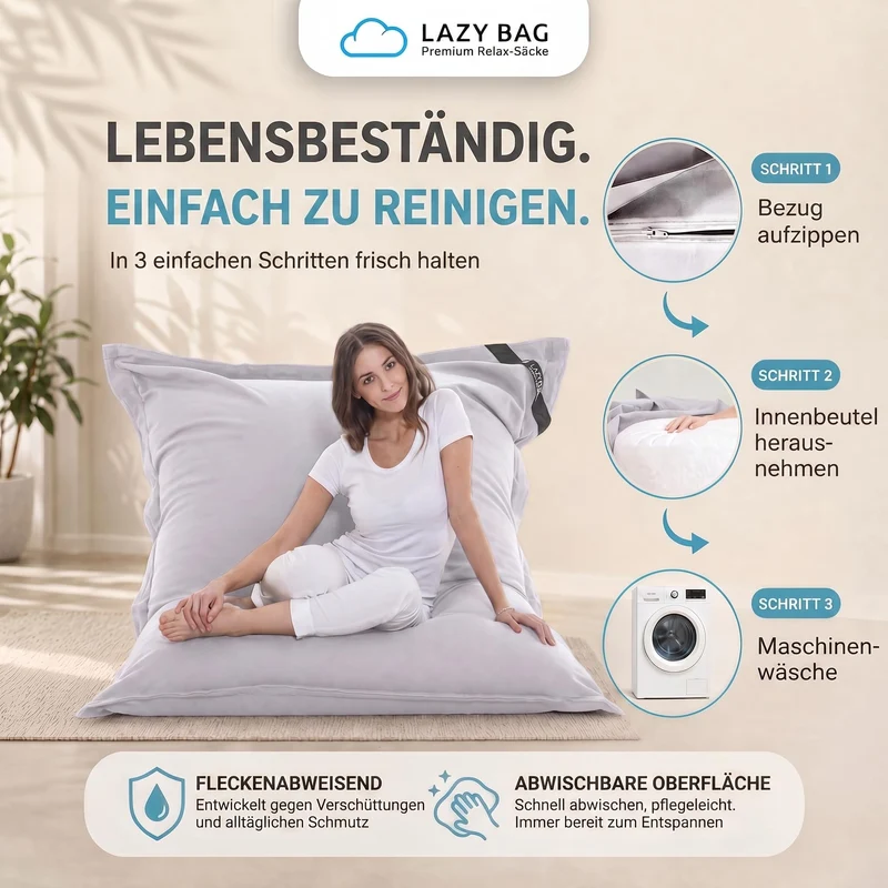 LazyBag XXL Sitzsack 180x140 cm aus Baumwolle – 360L Komfort