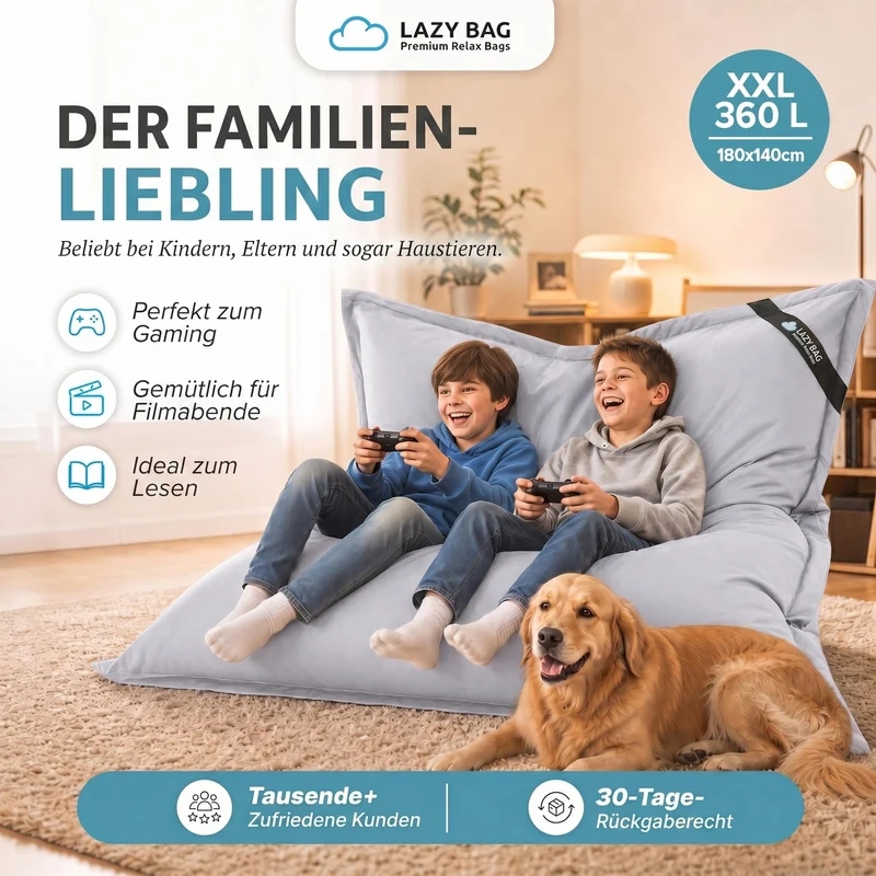 LazyBag XXL Sitzsack 180x140 cm aus Baumwolle – 360L Komfort