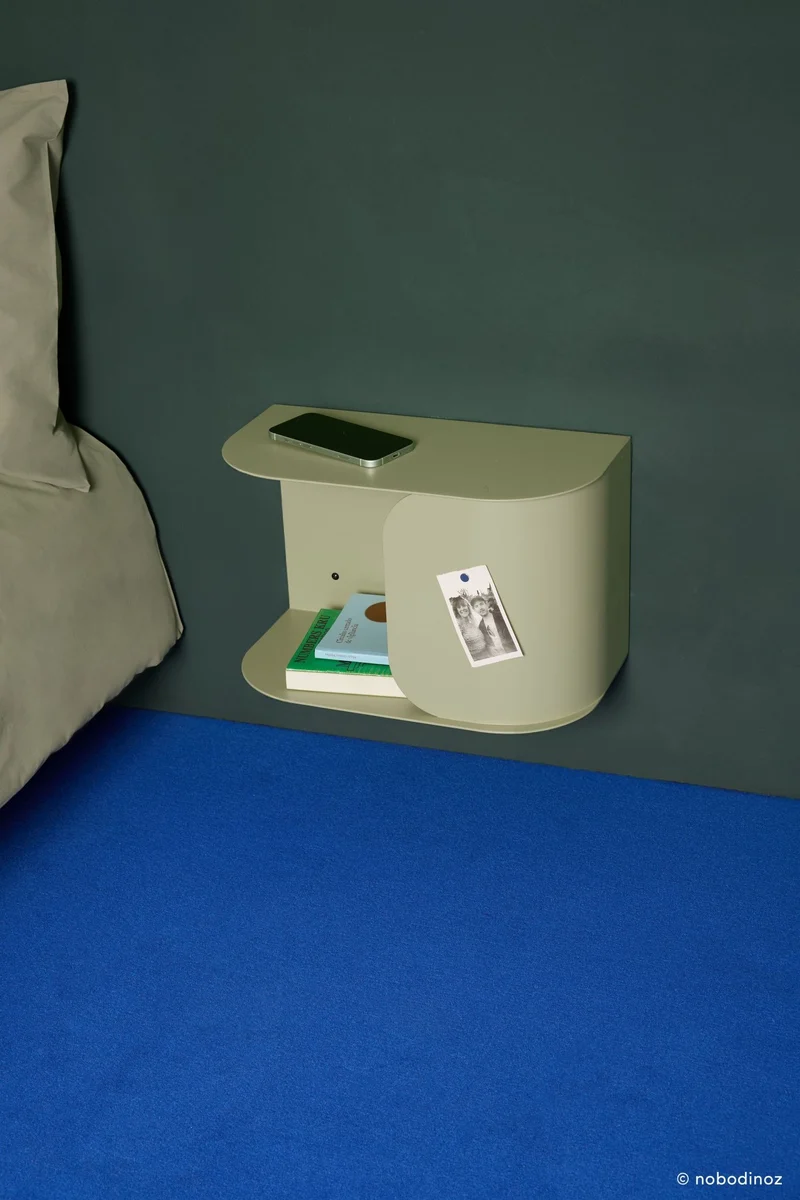Table de chevet murale en acier vert sauge 40 x 20,5 x 25 cm - Nobodinoz