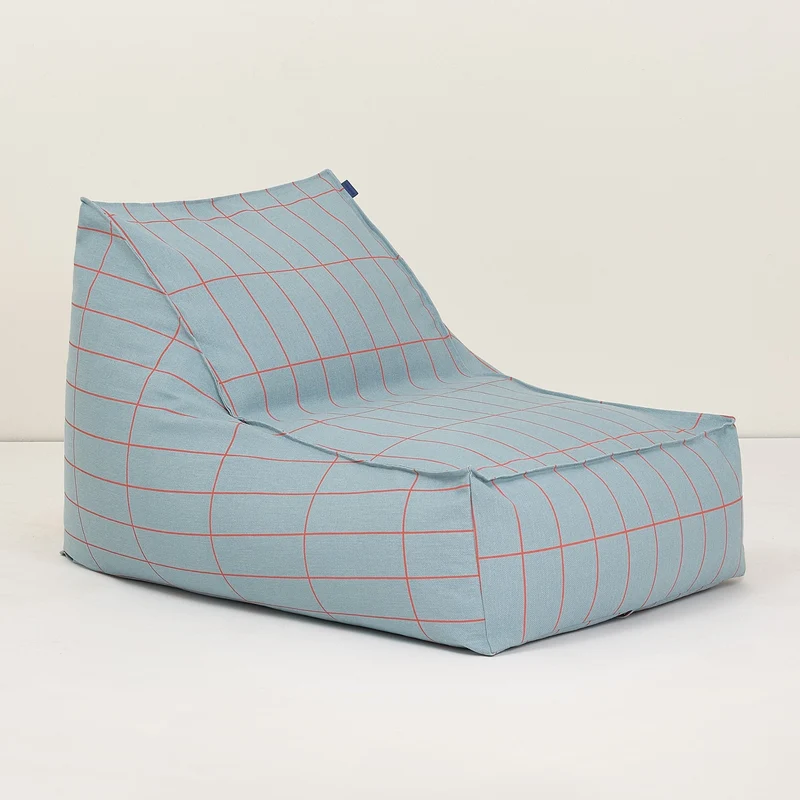 Pouf en coton bio bleu clair et rouge 70 x 105 x 57 cm Vibes - Nobodinoz