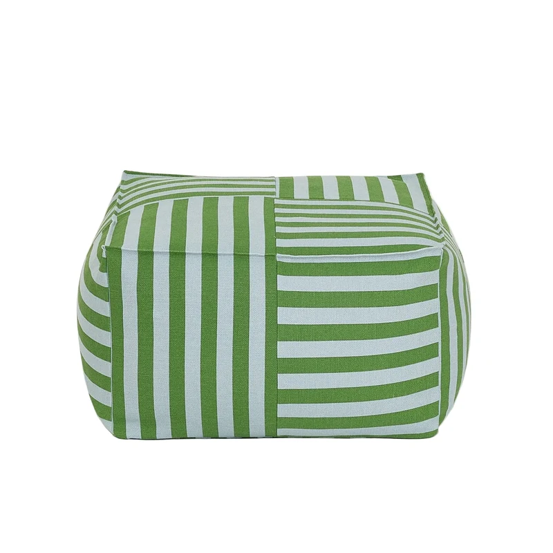 Pouf ottoman carré en coton rayures vert et bleu 55 x 55 x 35cm Otto - Nobodinoz