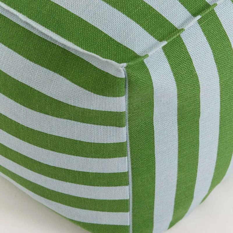 Pouf ottoman carré en coton rayures vert et bleu 55 x 55 x 35cm Otto - Nobodinoz