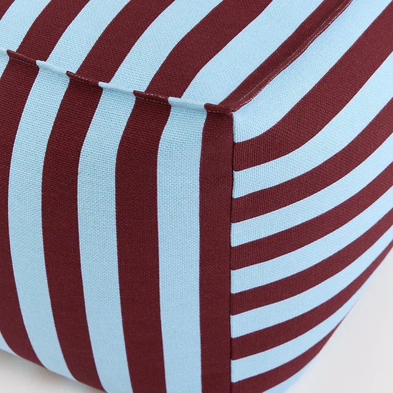 Pouf ottoman carré en coton rayures bordeaux et bleu 55 x 55 x 35cm Otto - Nobodinoz