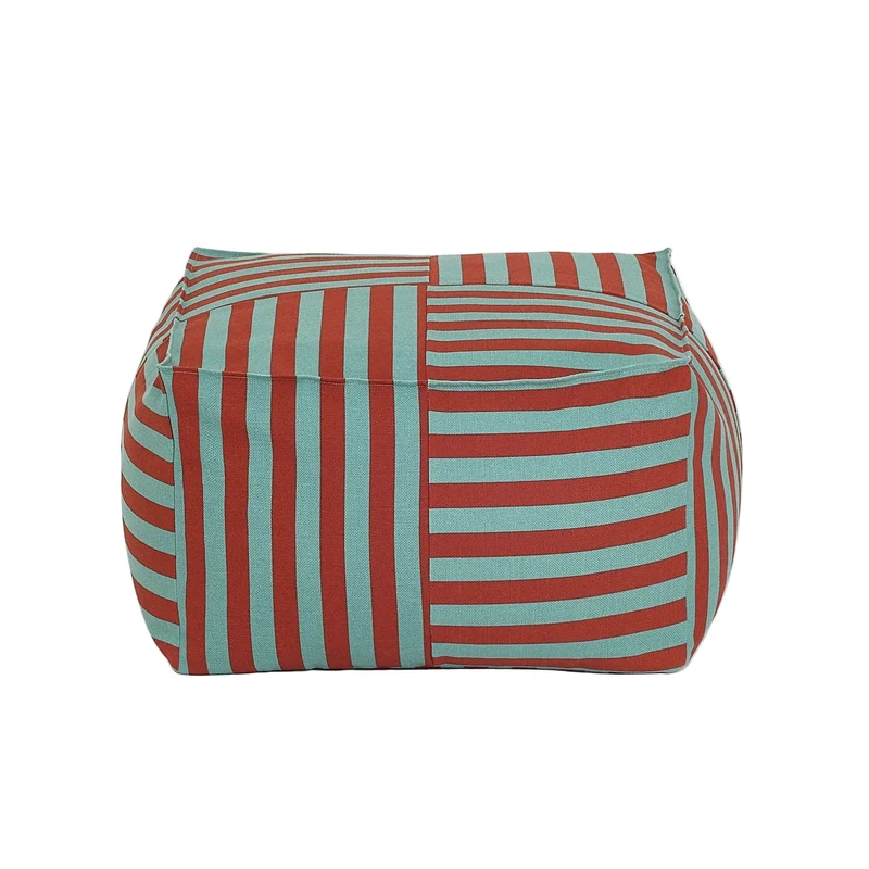 Pouf ottoman carré en coton rayures rouge et vert 55 x 55 x 35cm Otto - Nobodinoz