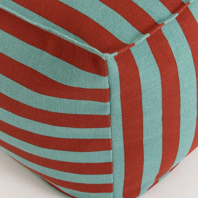 Pouf ottoman carré en coton rayures rouge et vert 55 x 55 x 35cm Otto - Nobodinoz