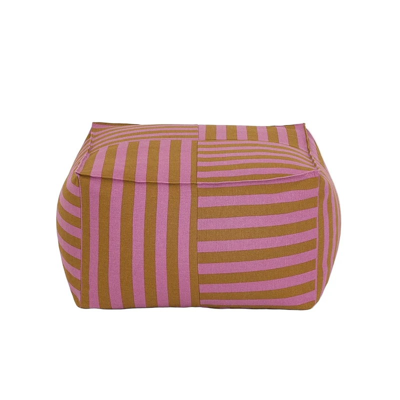 Pouf ottoman carré en coton rayures rose et jaune curry 55 x 55 x 35cm Otto - Nobodinoz
